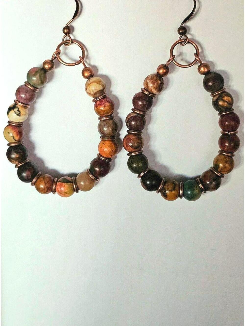 Teardrop Earthtone Beaded Dangle Earrings